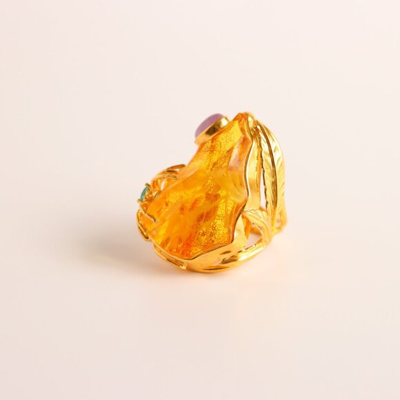 Baltic Amber 14k Gold Plated Spider Cocktail Ring - Picture 3 of 9